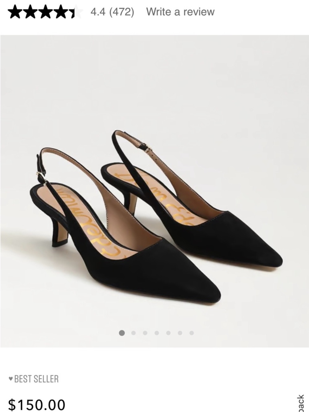 Suede Black Slingback Pointed-Toe Kitten Heel Pumps - Women